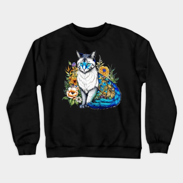 Peacock Kitty Crewneck Sweatshirt by VioletGrant